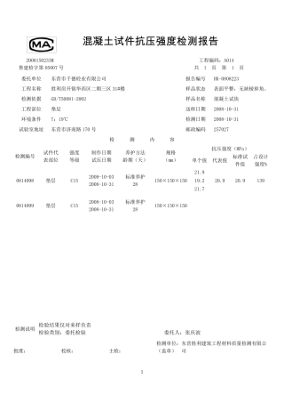 混凝土试件抗压强度检测报告