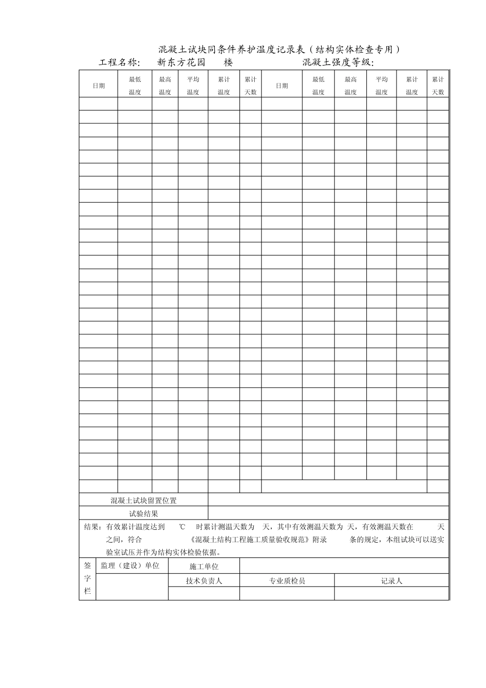 混凝土试块同条件养护温度记录表(结构实体检查专用)_第2页