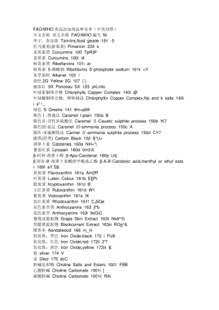 添加剂名称中英对照