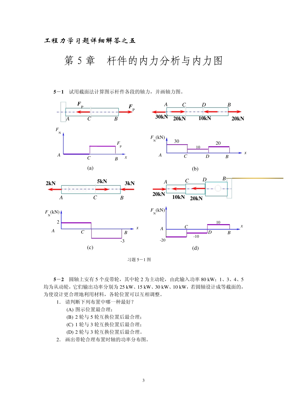 清华出版社工程力学答案第5章杆件的内力分析与内力图_第3页
