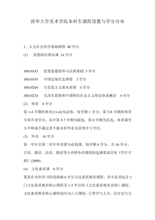 清华大学美术学院本科生课程设置与学分分布