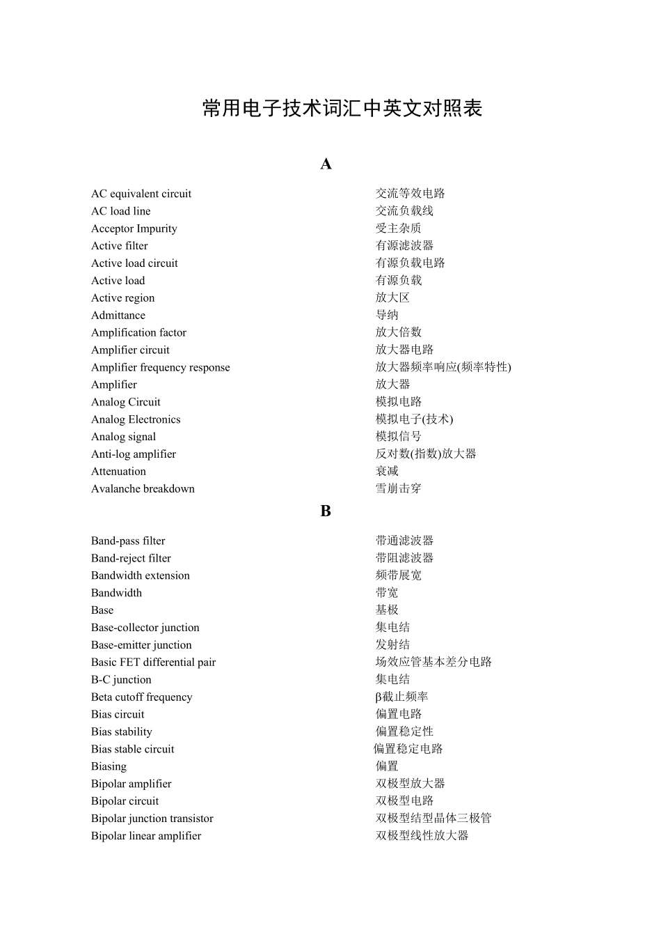 清华版模电双语课英汉词汇对照表_第1页