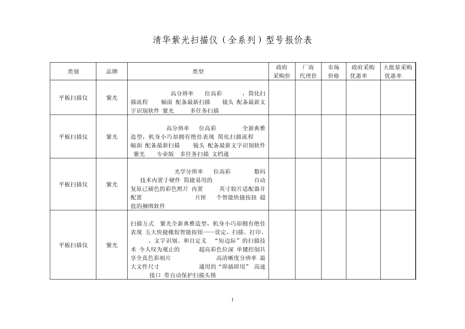 清华紫光扫描仪(全系列)型号报价表_第1页