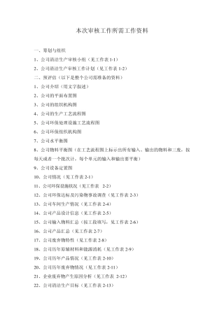 清洁生产工作表格