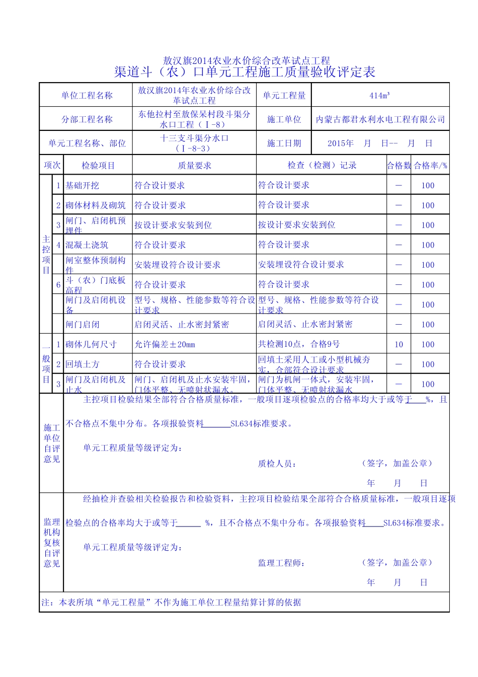 渠道斗(农)口单元工程施工质量验收评定表_第3页