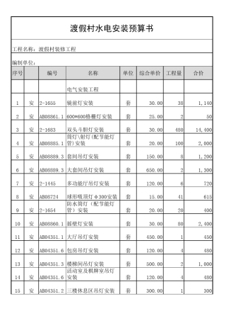 渡假村(水电安装预算书)