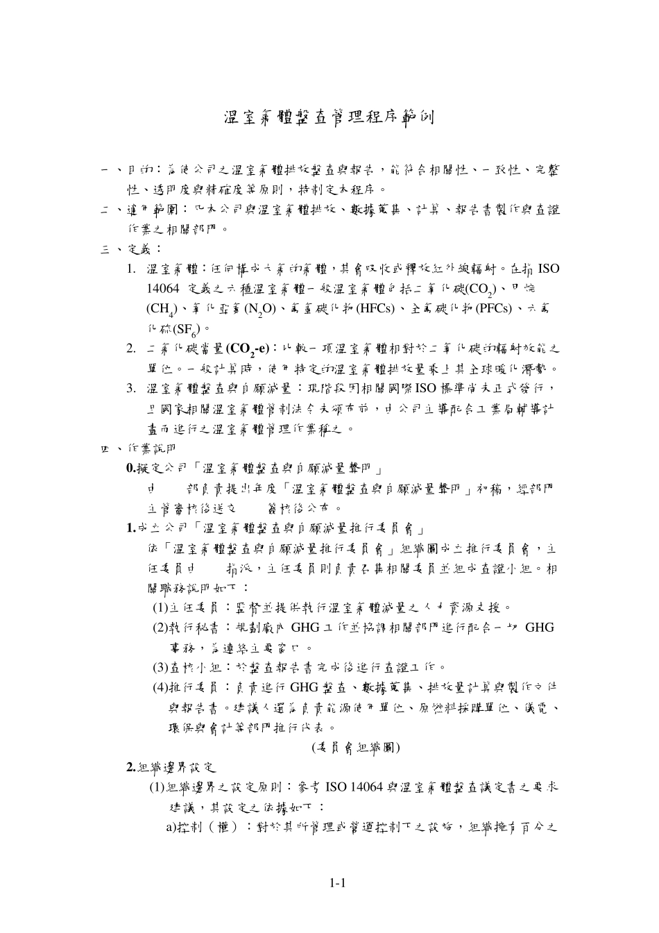 温室气体盘查管理程序范例_第1页