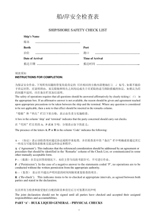 港口、码头船岸检查表