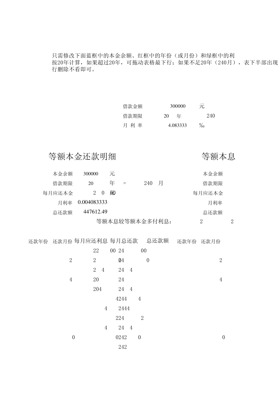 等额本金和等额本息逐月还款明细表(可修改)_第1页