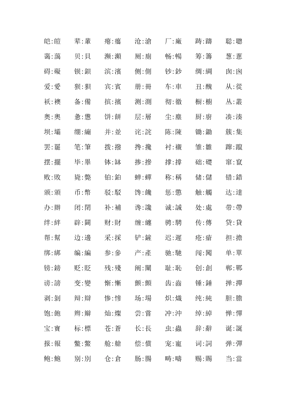 简体字繁体字对照表_第1页