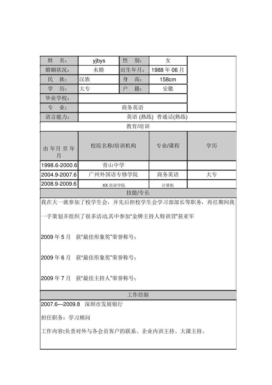 简历模板(万能)_第1页