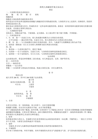 简明人体解剖学重点知识点