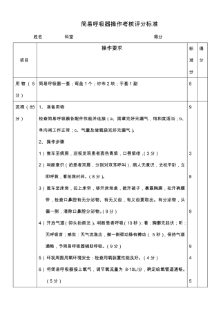 简易呼吸器操作考核评分标准