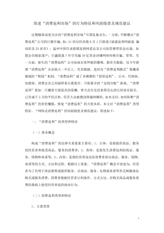 简述“消费返利市场”的行为特征和风险隐患及规范建议