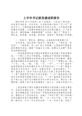 上半年书记抓党建述职报告