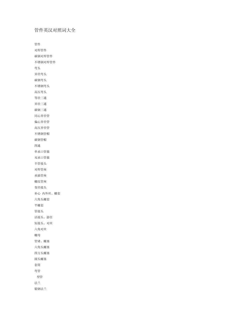 管件英汉对照词大全_第1页