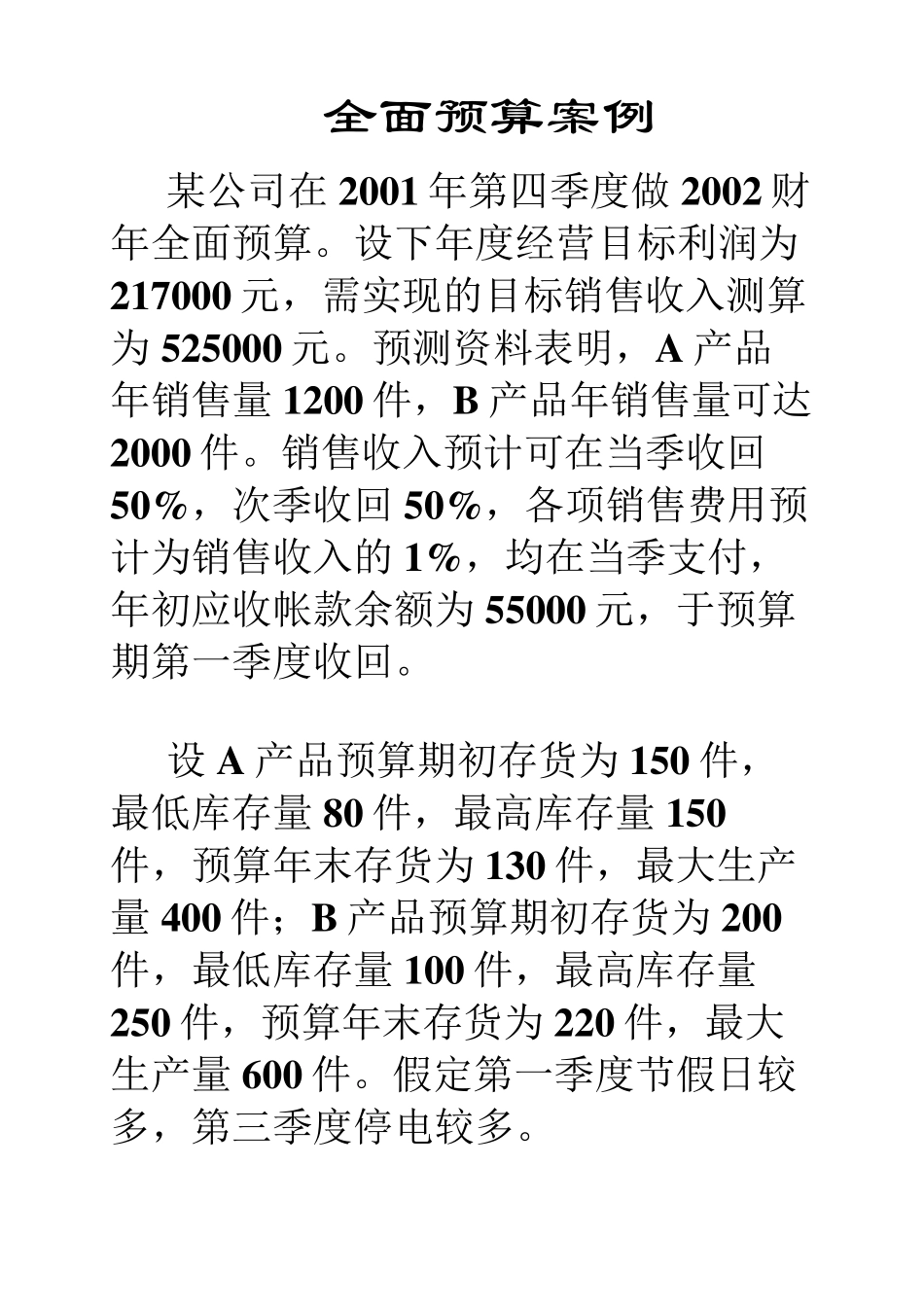 管理会计全面预算案例_第1页