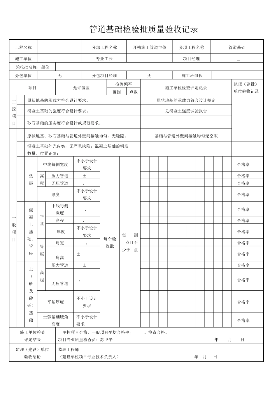 管道基础工程检验批质量验收记录_第1页