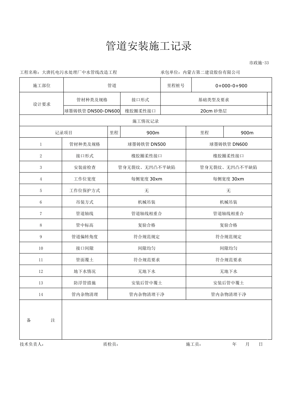管道安装施工记录_第1页