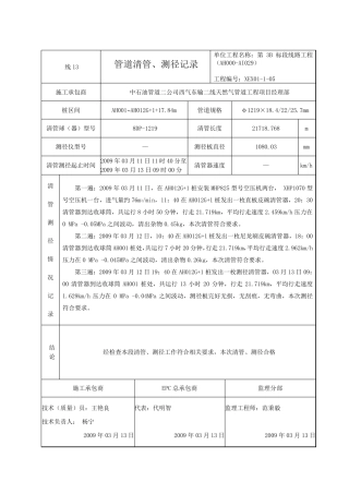 管道清管测径记录