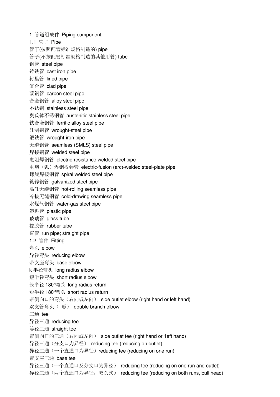 管道行业中英文词汇大全_第1页