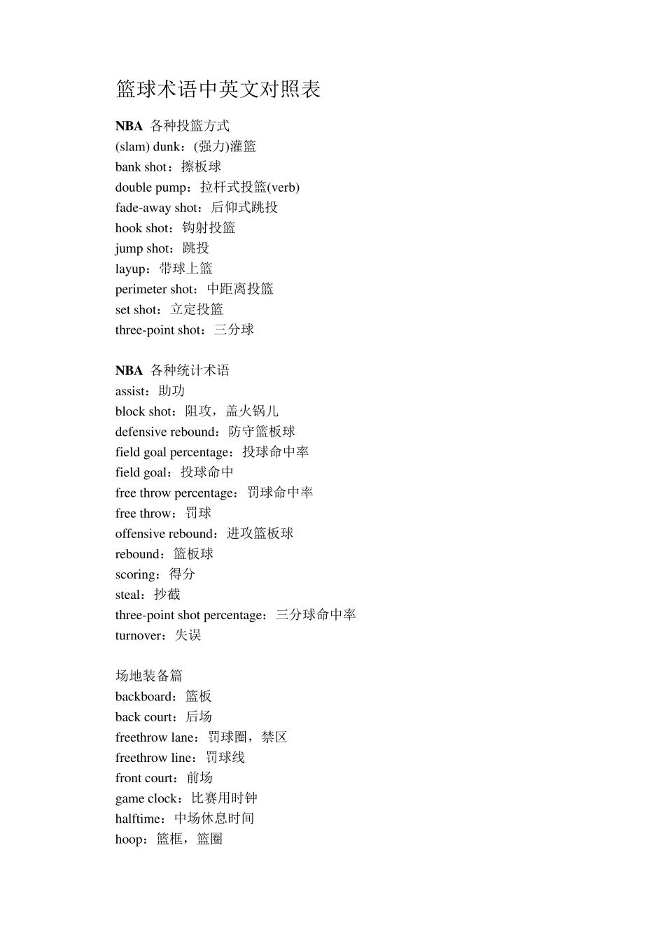 篮球术语中英文对照表_第1页