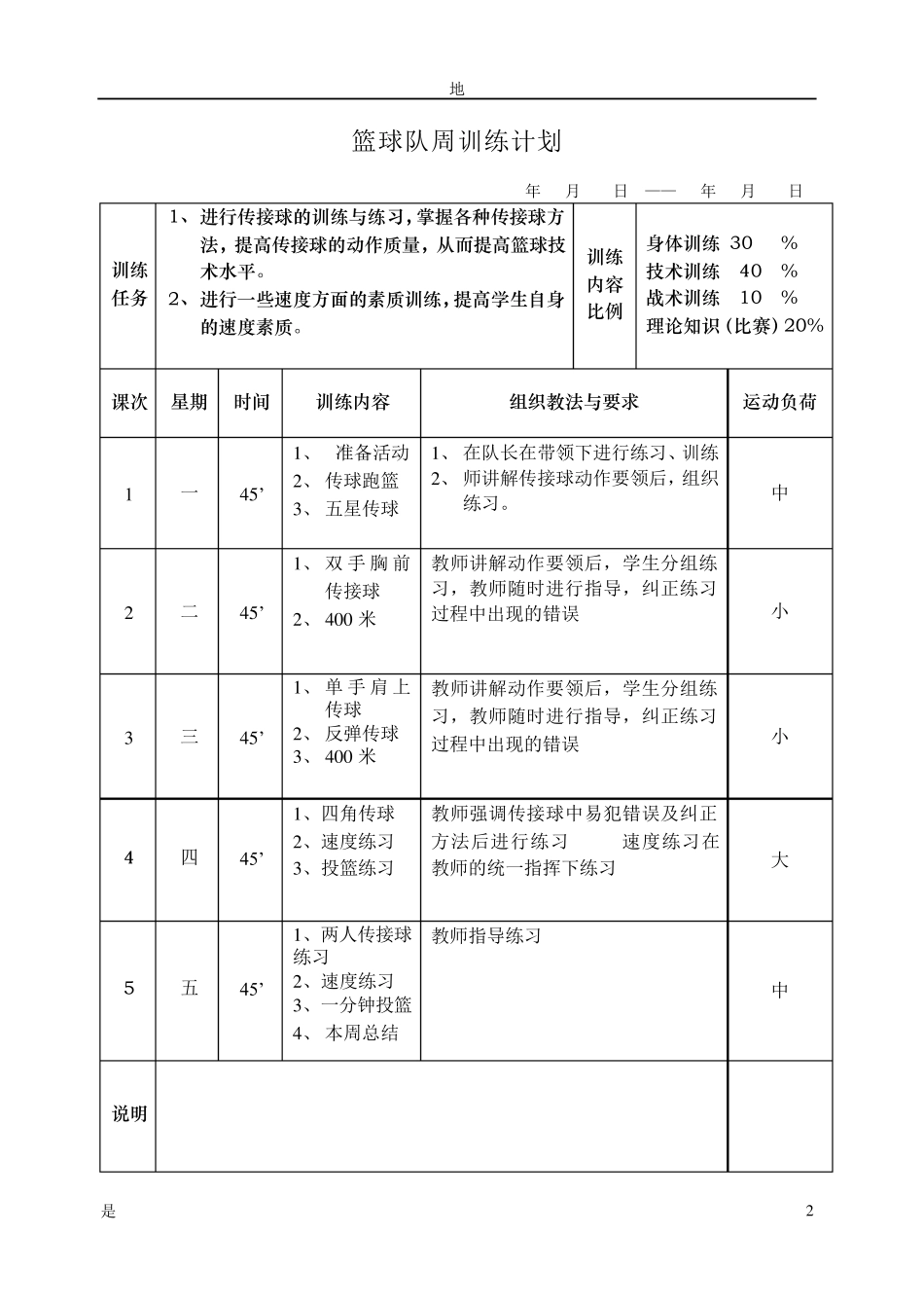 篮球队周训练计划表_第3页