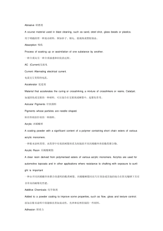 粉末涂料术语PowderCoatingGlossary