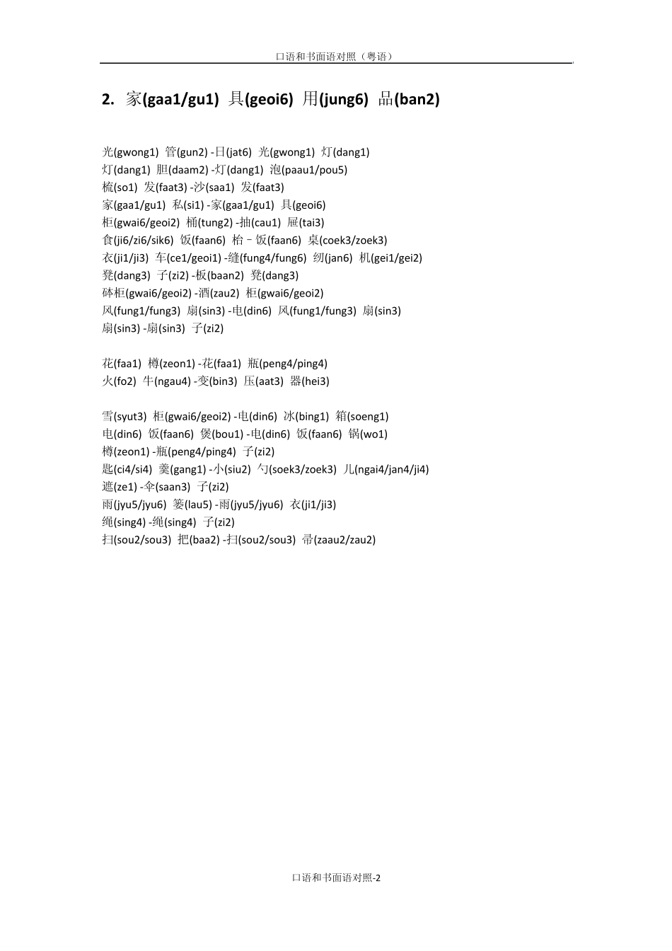 粤语学习第三步常用口语和书面语对照(带拼音)_第2页