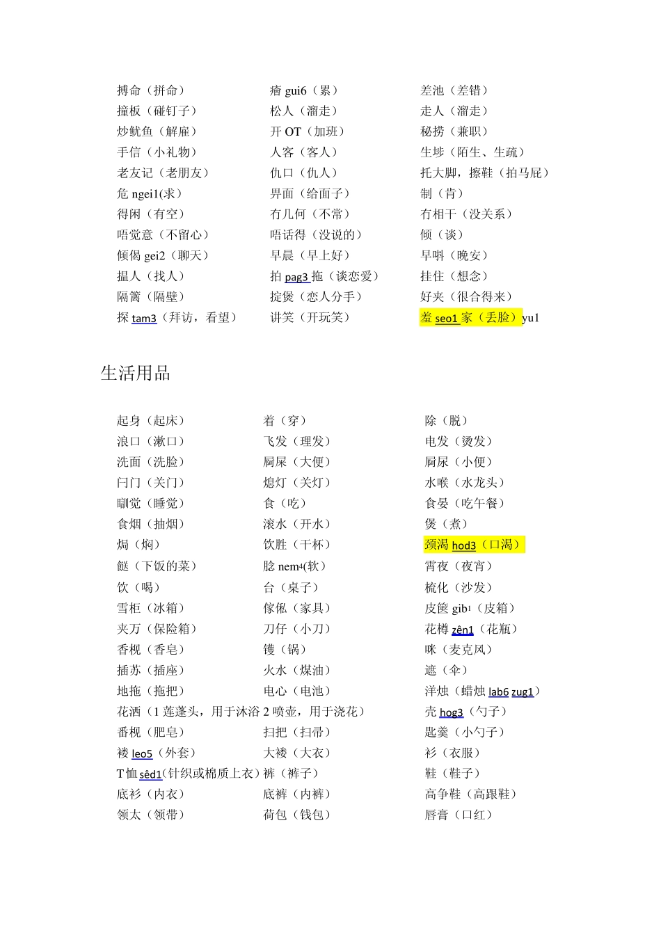粤语方言词汇list_第2页