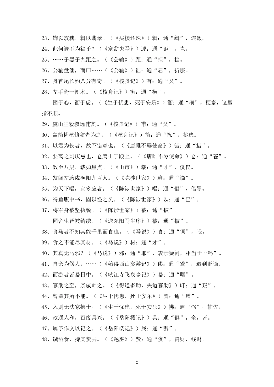 精心整理版初中语文全部文言文知识点归纳_第2页