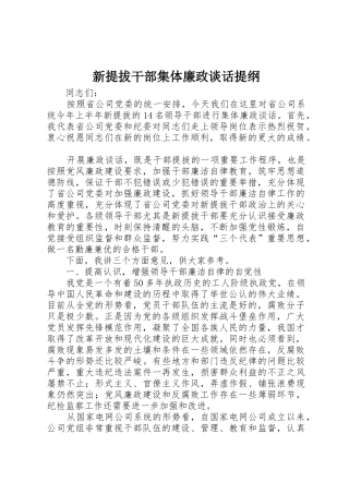 新提拔干部集体廉政谈话提纲