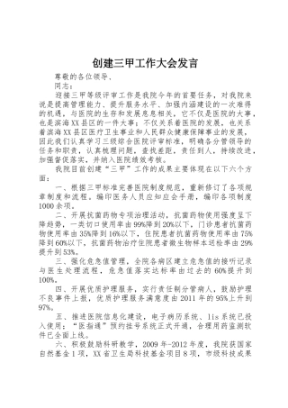 创建三甲工作大会发言