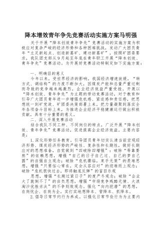 降本增效青年争先竞赛活动实施方案马明强