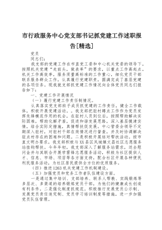 市行政服务中心党支部书记抓党建工作述职报告[精选]