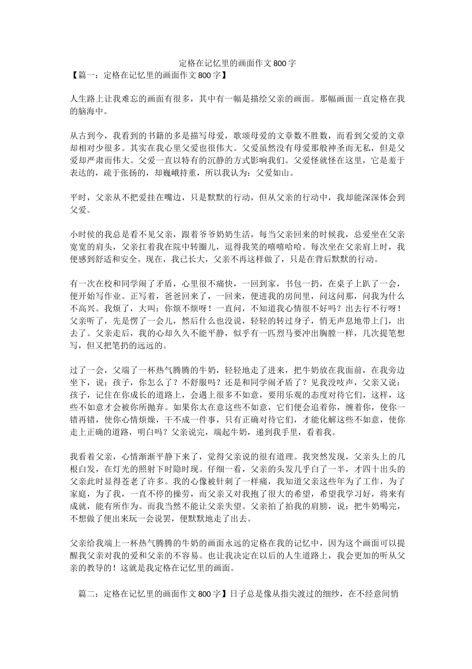 定格在记忆里的画面作文800字_第1页
