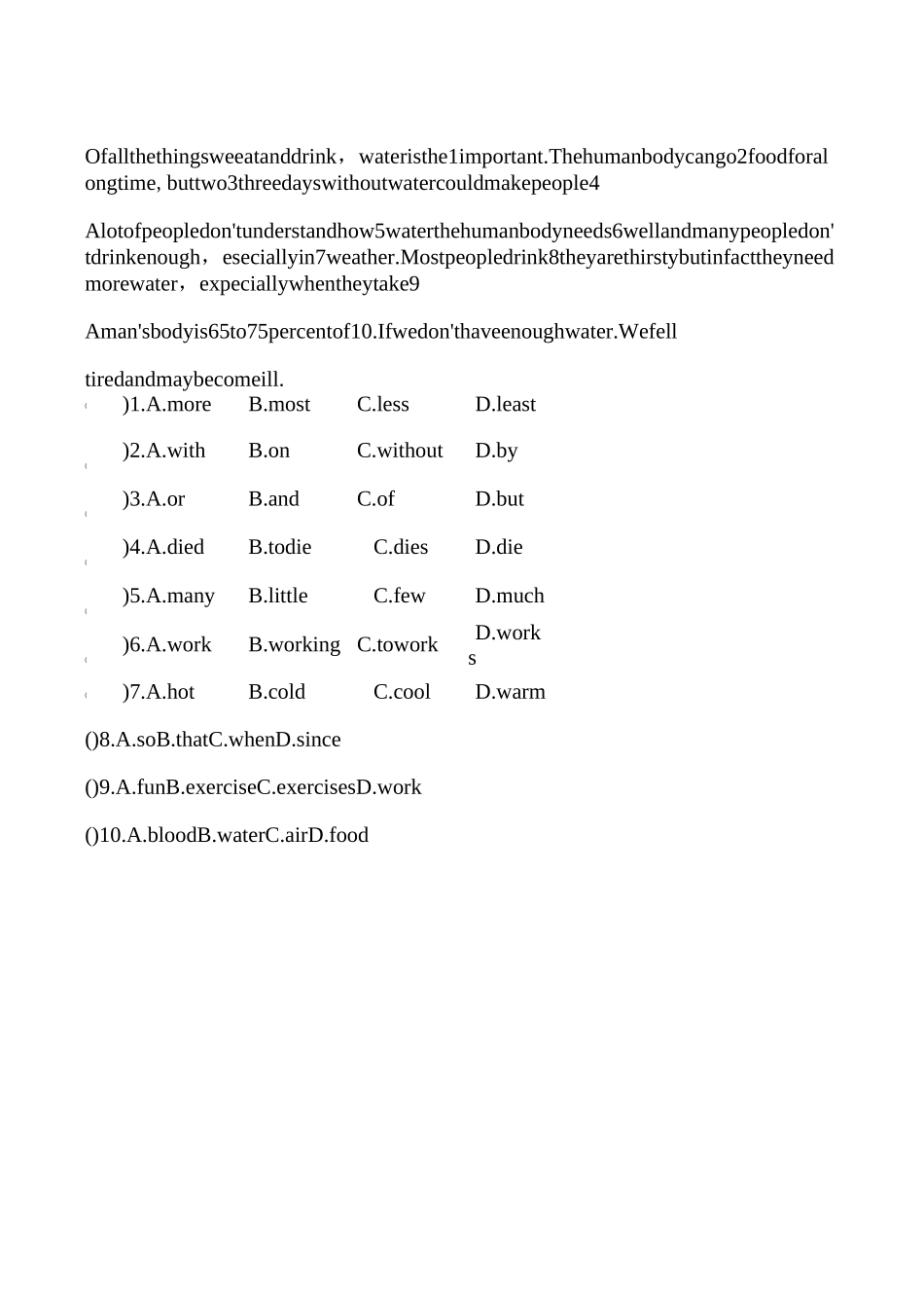 初二英语完型填空专项练习_第2页