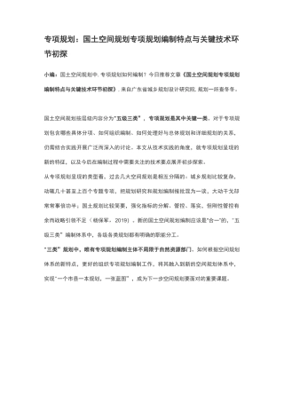 国土空间规划专项规划编制特点与关键技术环节初探