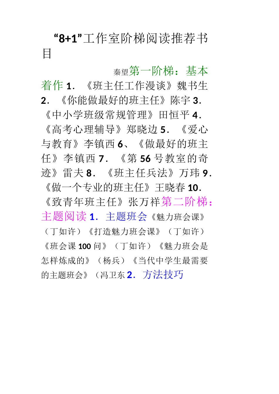 “8+1”工作室阶梯阅读书目_第1页