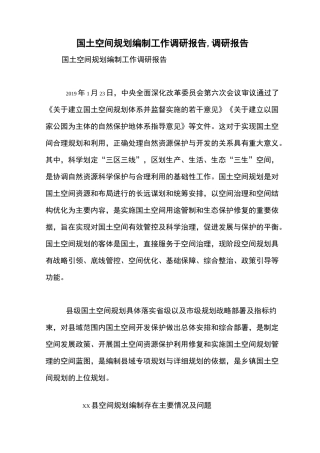 国土空间规划编制工作调研报告,调研报告【精品范文】