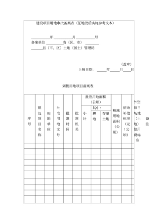 建设项目用地审批备案表征地批后实施参考文本