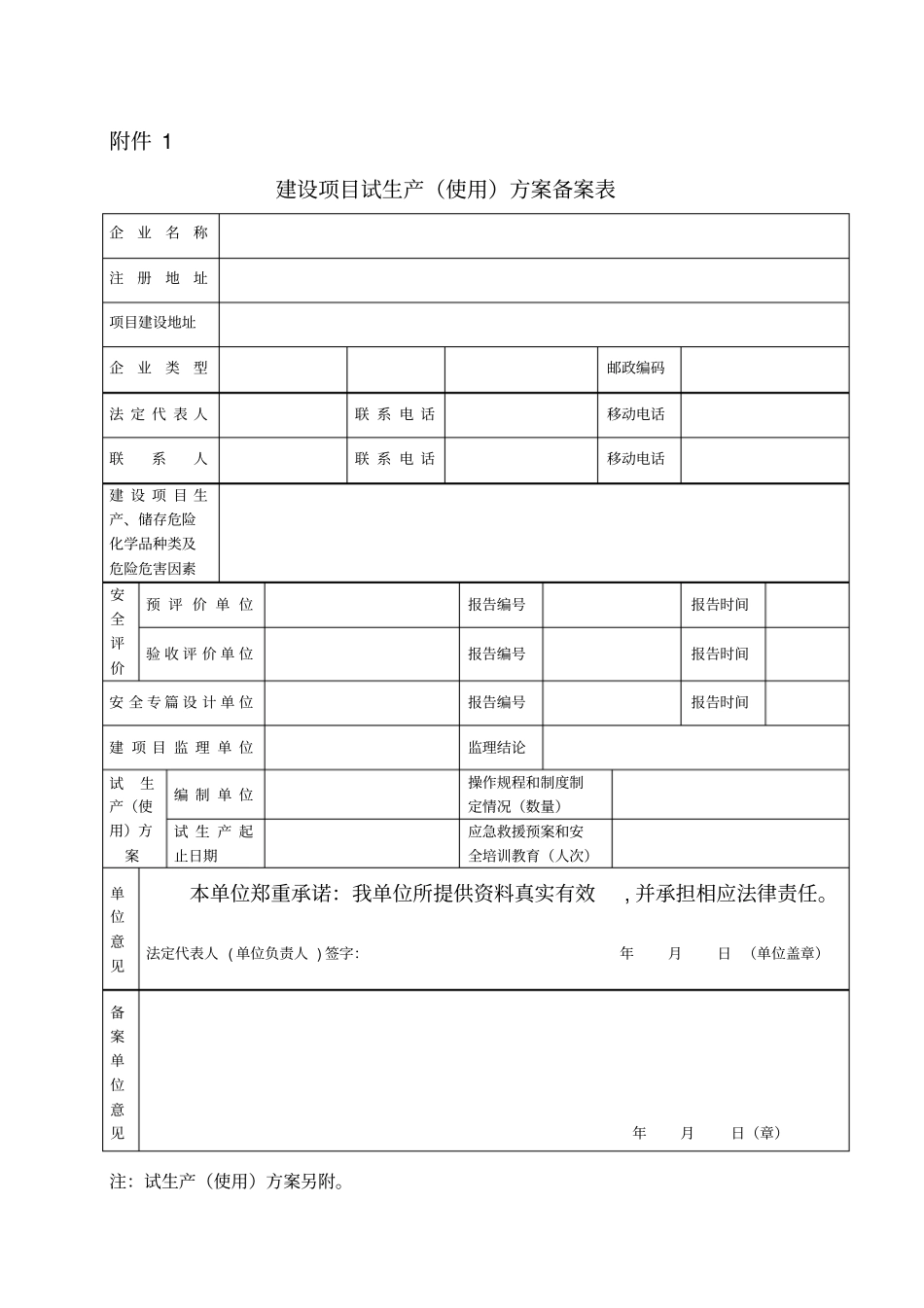 建设项目试生产使用方案备案表_第1页