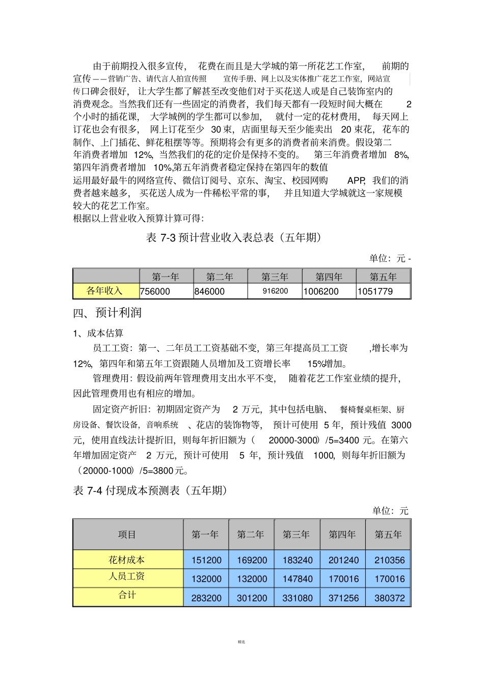 开一家花店的-商业计划书之财务分析部分_第3页