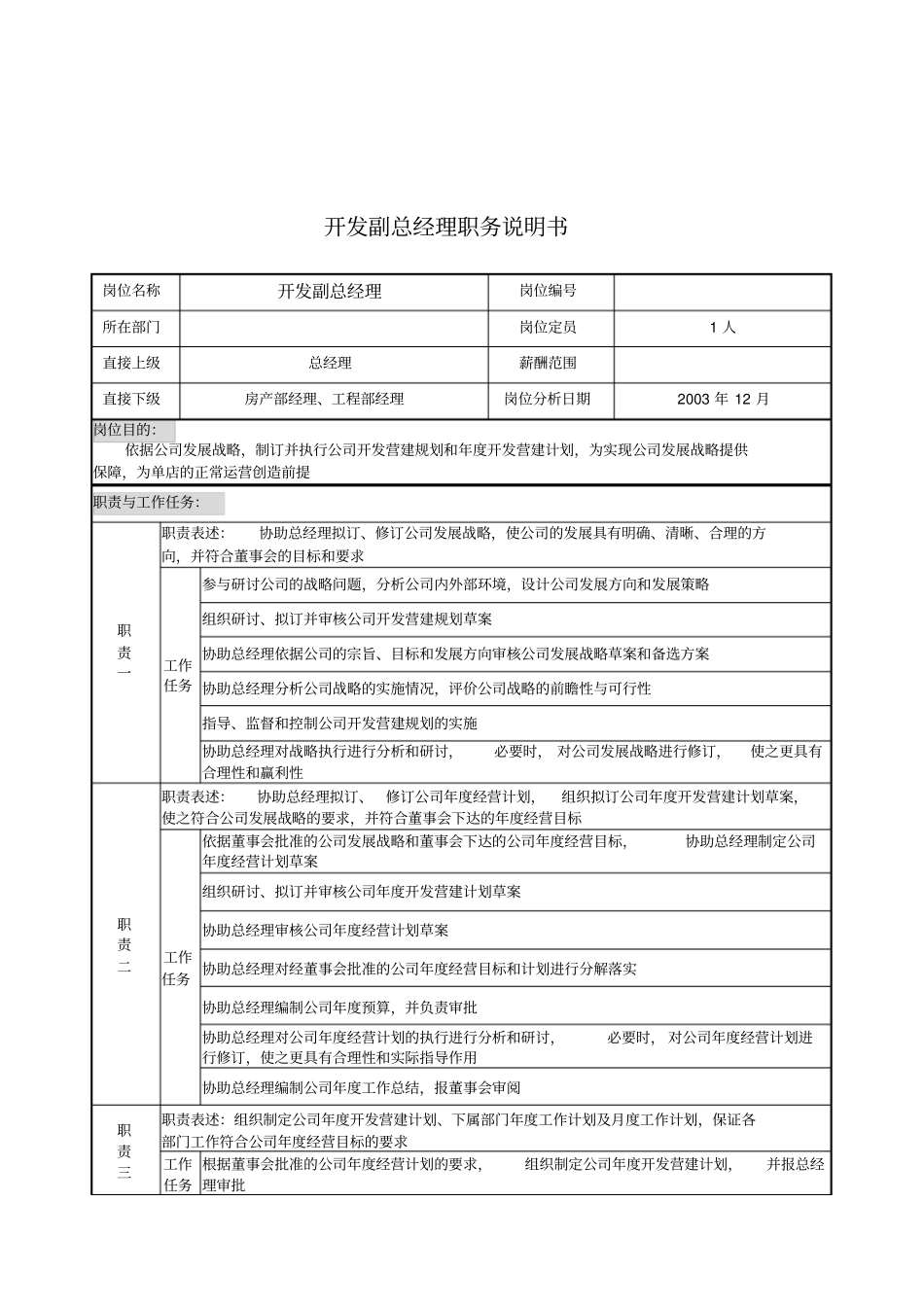 开发副总经理职务说明书_第1页