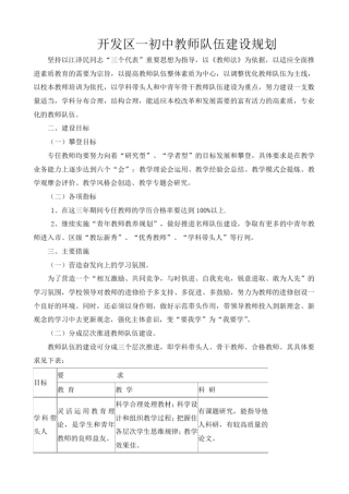 开发区一初中教师队伍建设规划