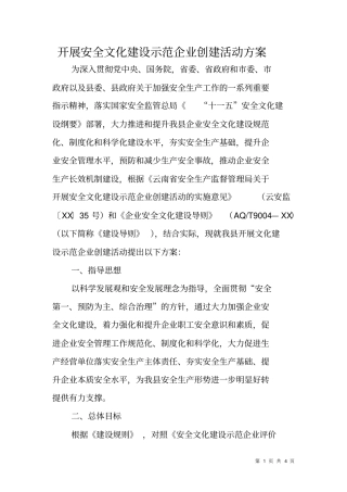 开展安全文化建设示范企业创建活动方案