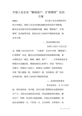 开展工业企业解困促产、扩规增效活动方案
