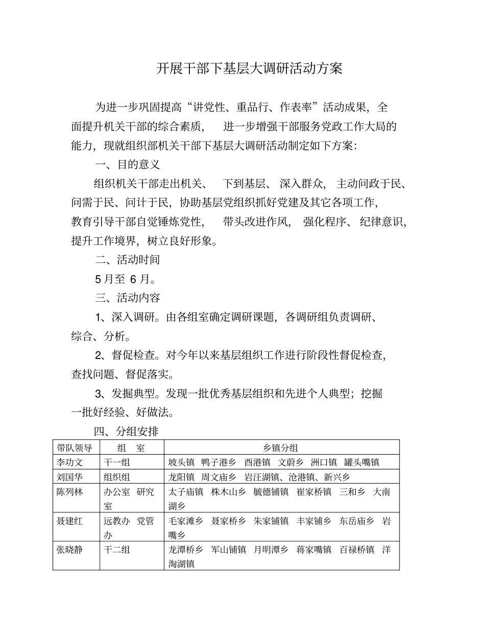 开展干部下基层大调研活动方案_第1页
