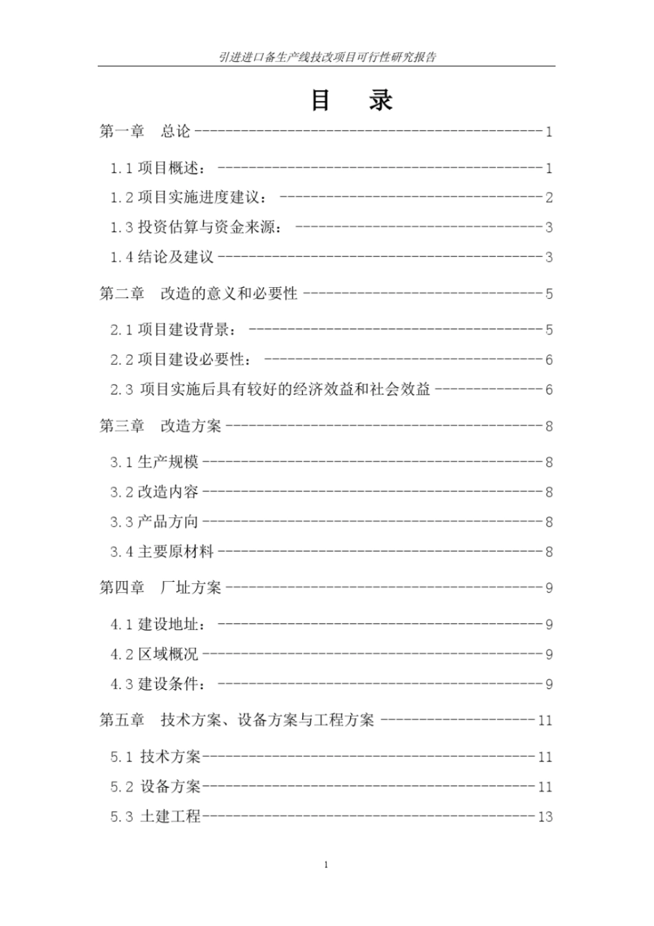 引进进口备生产线技改项目可行性研究报告_第1页