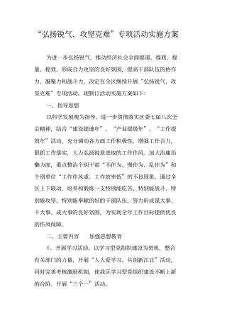 弘扬锐气攻坚克难专项活动实施方案